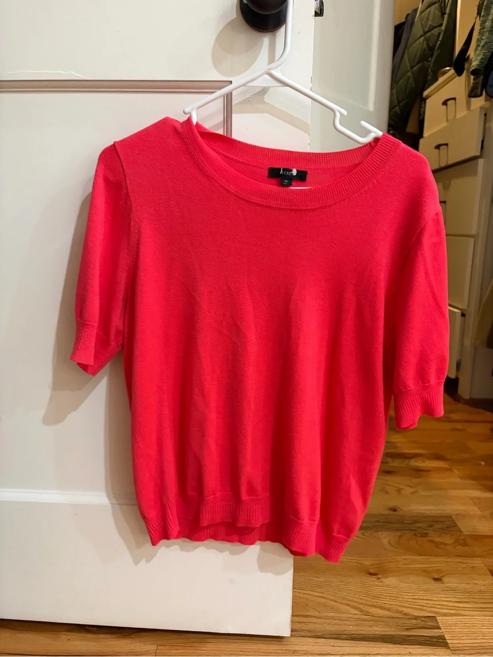 J. Crew Short-Sleeve Silk Blend Crewneck Sweater in Coral